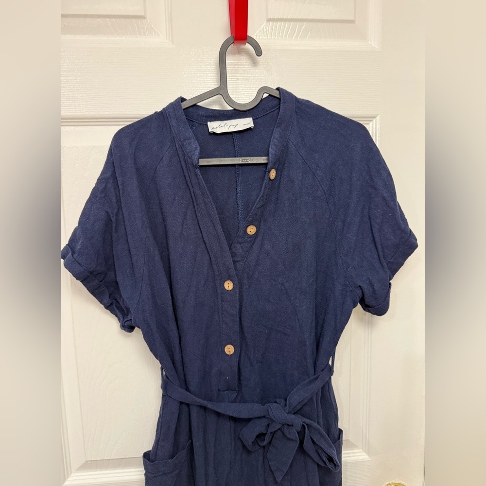Petal And Pup Navy Blue Linen Short Sleeve Jumpsuit Size 10 Casual Summer - Picture 3 of 9